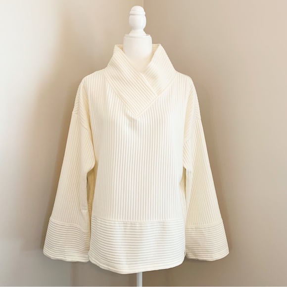 Tahari Tops - Tahari Sport White Ivory Ribbed Funnel Neck Pullover Casual Sweater Large